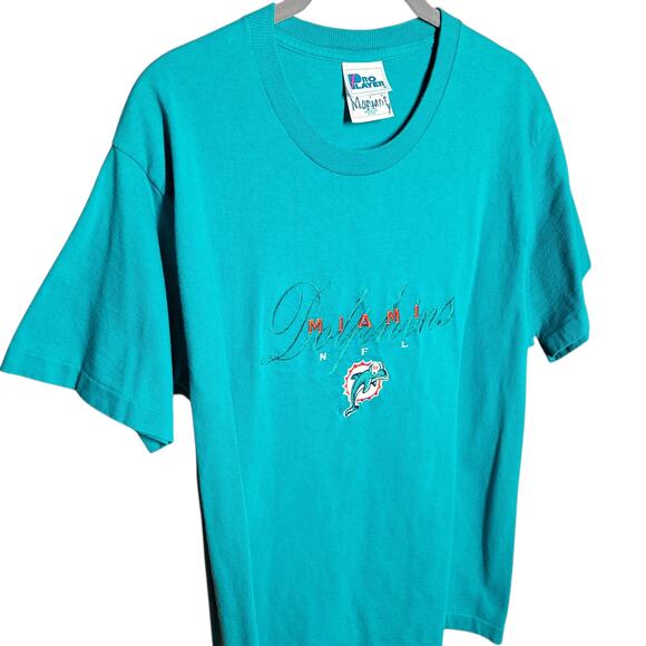 Miami Dolphins Vintage single stitch embroidered logo Pro layer tee mens M - Picture 6 of 7